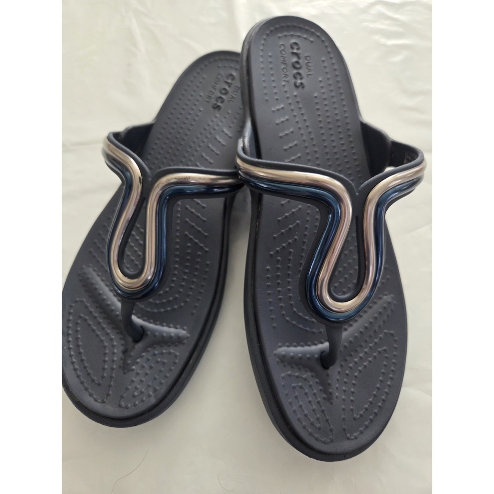 Crocs Sanrah Metal Block Flat Sandals Women's 9 Blue Summer Modern Artsy - Picture 9 of 10